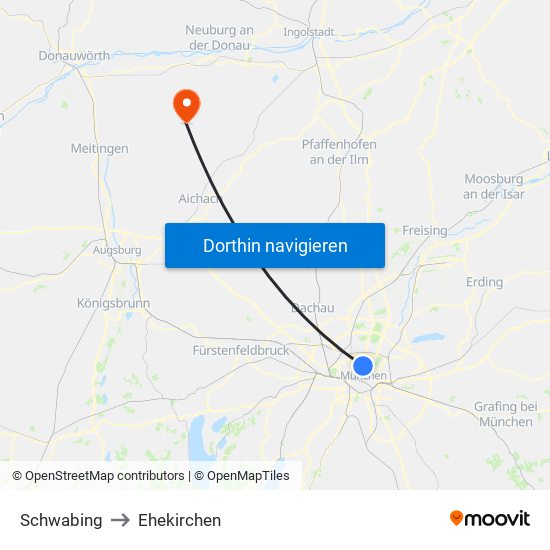 Schwabing to Ehekirchen map