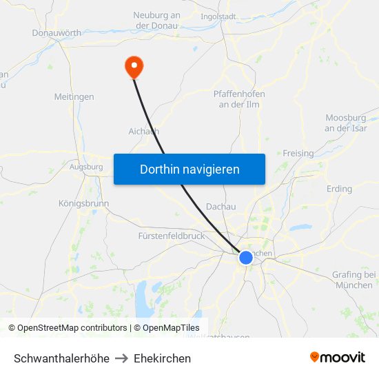 Schwanthalerhöhe to Ehekirchen map