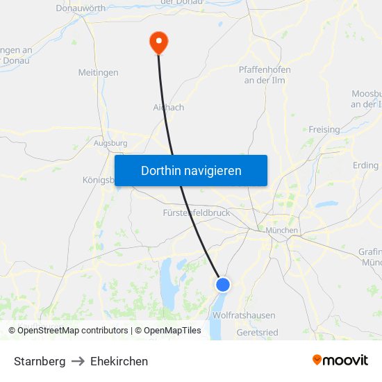 Starnberg to Ehekirchen map