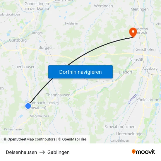 Deisenhausen to Gablingen map