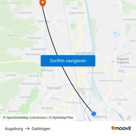 Augsburg to Gablingen map