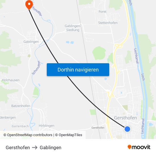 Gersthofen to Gablingen map