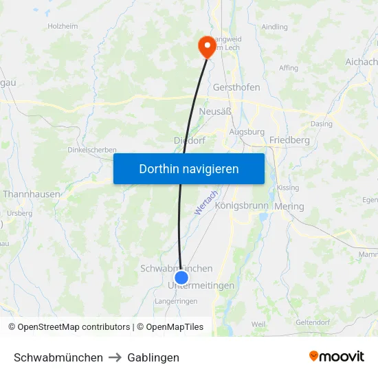 Schwabmünchen to Gablingen map