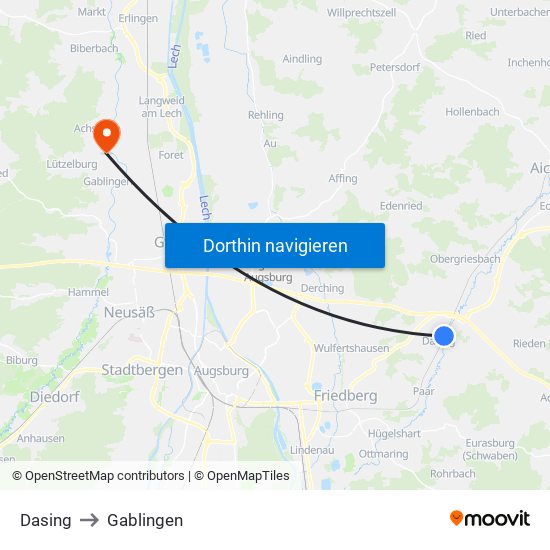 Dasing to Gablingen map