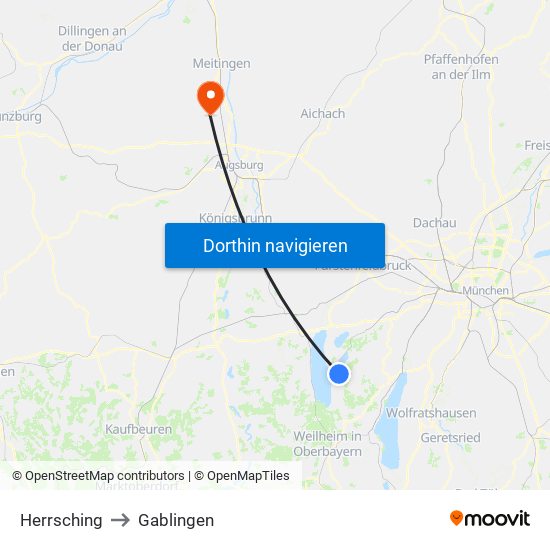 Herrsching to Gablingen map