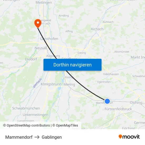 Mammendorf to Gablingen map