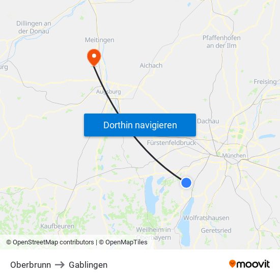 Oberbrunn to Gablingen map
