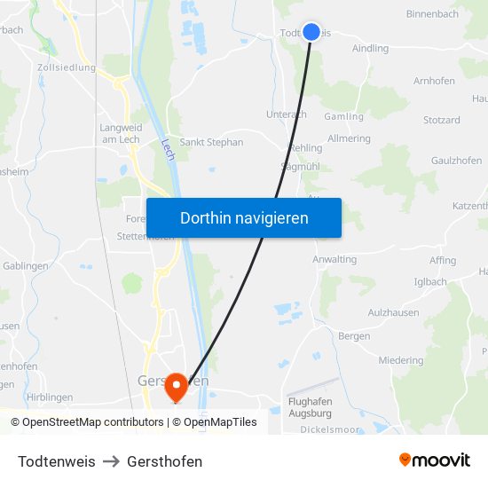 Todtenweis to Gersthofen map