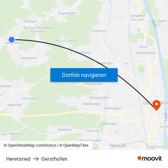 Heretsried to Gersthofen map