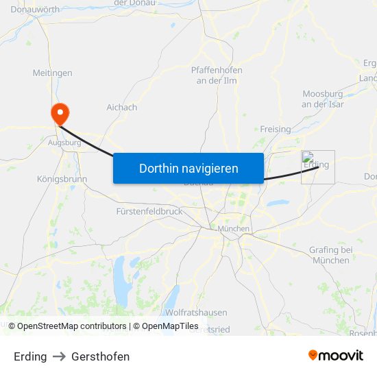 Erding to Gersthofen map