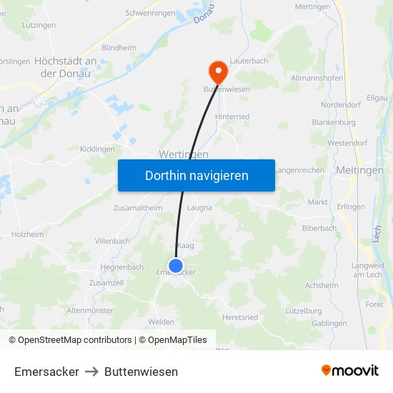 Emersacker to Buttenwiesen map