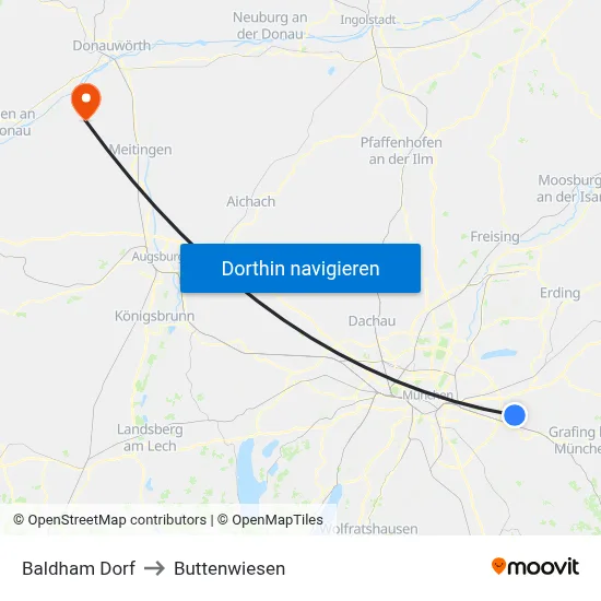 Baldham Dorf to Buttenwiesen map