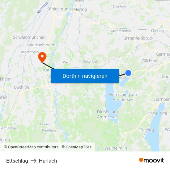 Ettschlag to Hurlach map