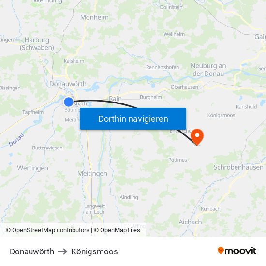 Donauwörth to Königsmoos map