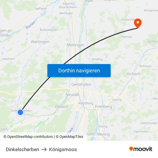 Dinkelscherben to Königsmoos map