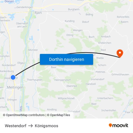 Westendorf to Königsmoos map