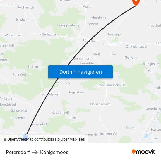 Petersdorf to Königsmoos map