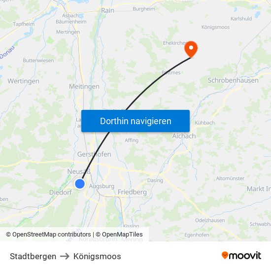 Stadtbergen to Königsmoos map