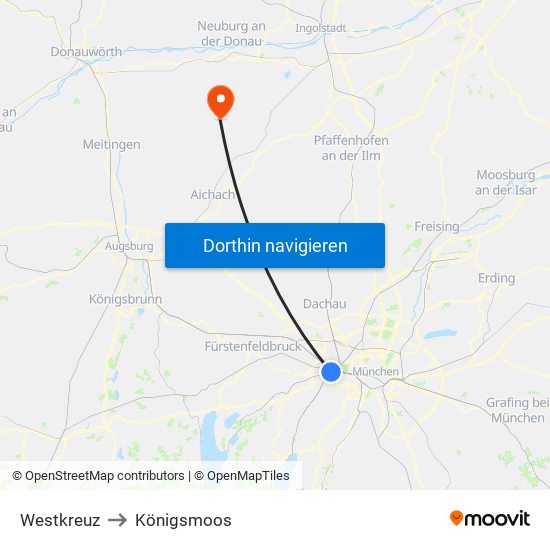 Westkreuz to Königsmoos map