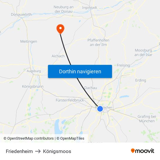 Friedenheim to Königsmoos map