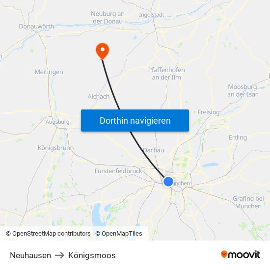 Neuhausen to Königsmoos map