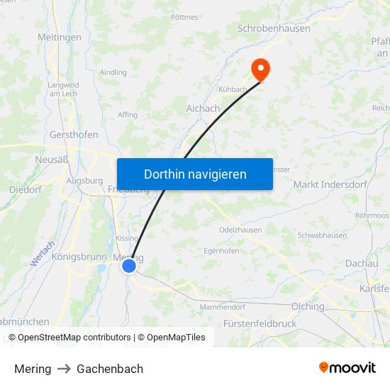 Mering to Gachenbach map