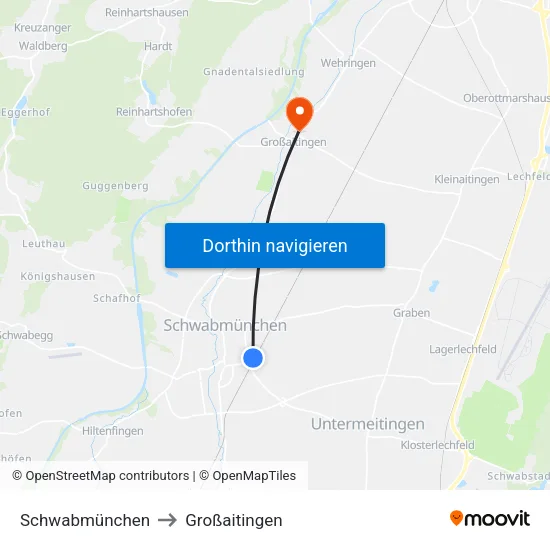 Schwabmünchen to Großaitingen map