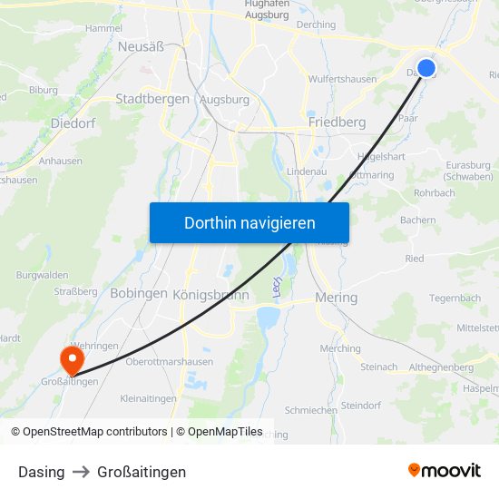 Dasing to Großaitingen map