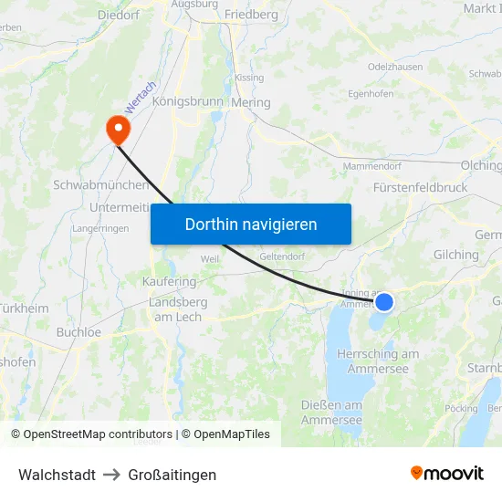 Walchstadt to Großaitingen map