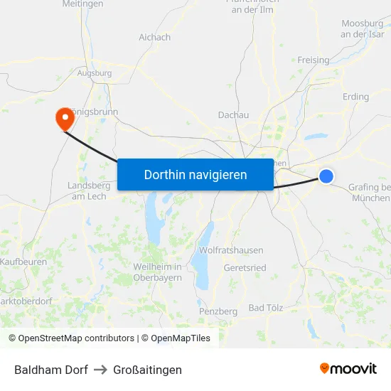Baldham Dorf to Großaitingen map