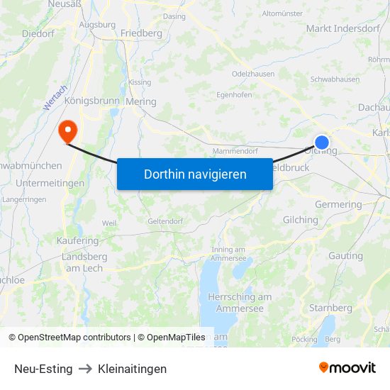 Neu-Esting to Kleinaitingen map