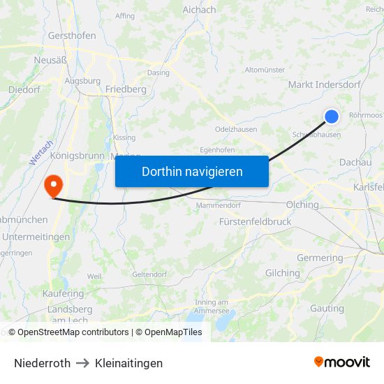 Niederroth to Kleinaitingen map