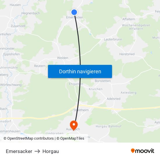 Emersacker to Horgau map