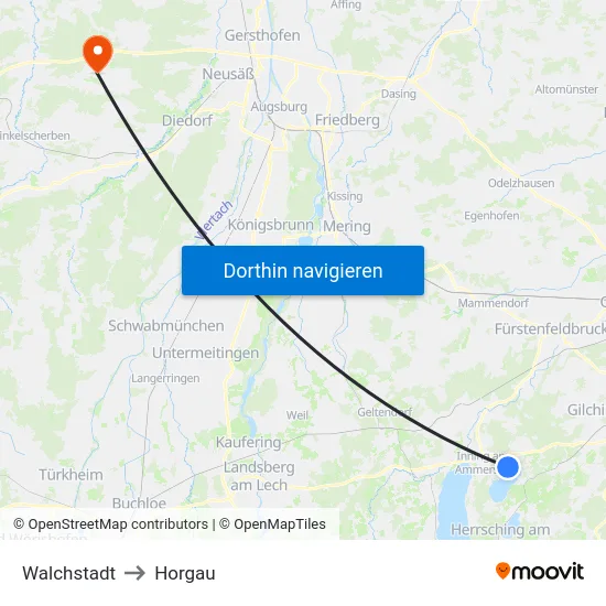 Walchstadt to Horgau map