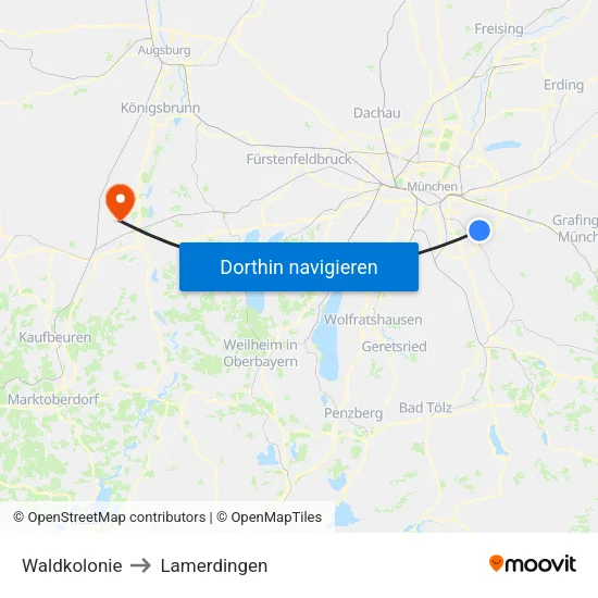 Waldkolonie to Lamerdingen map