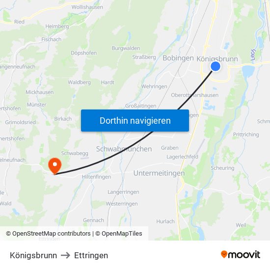 Königsbrunn to Ettringen map