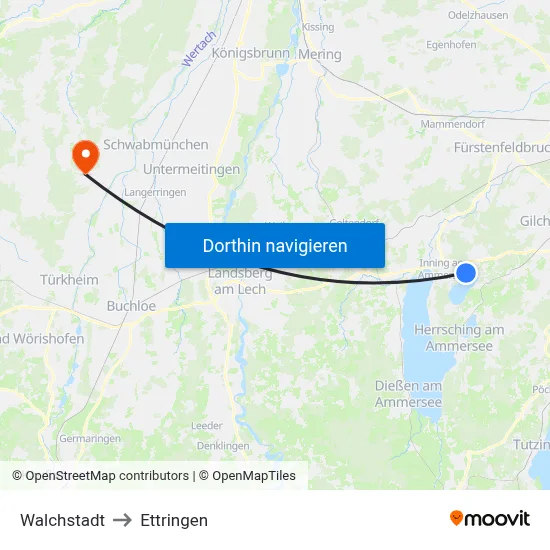 Walchstadt to Ettringen map