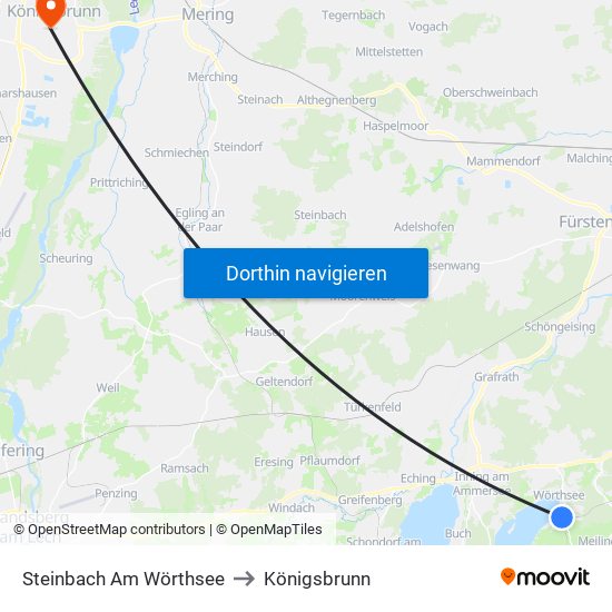 Steinbach Am Wörthsee to Königsbrunn map