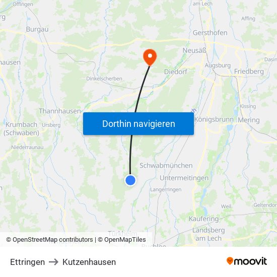 Ettringen to Kutzenhausen map