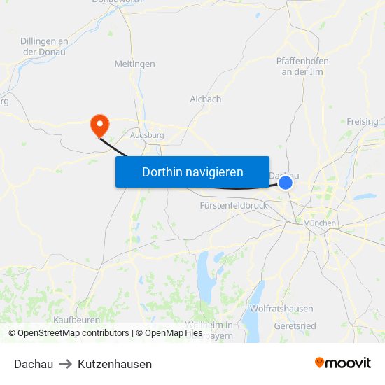 Dachau to Kutzenhausen map