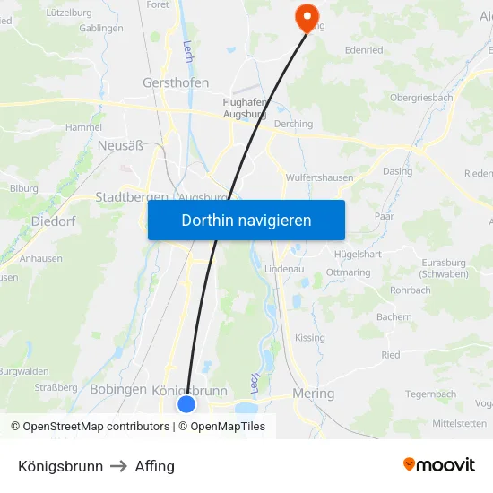 Königsbrunn to Affing map