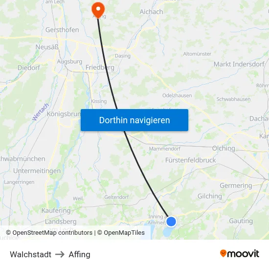 Walchstadt to Affing map