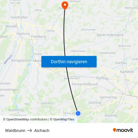 Waldbrunn to Aichach map