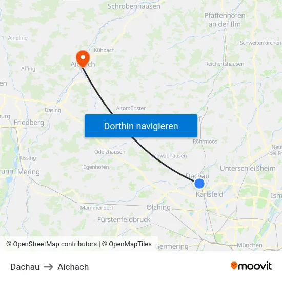 Dachau to Aichach map