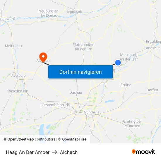 Haag An Der Amper to Aichach map