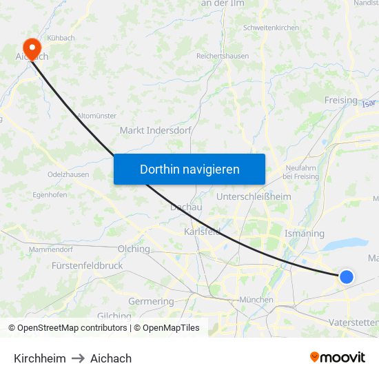 Kirchheim to Aichach map