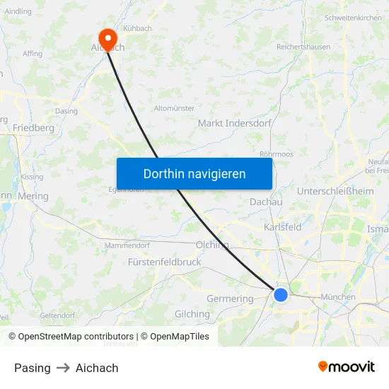 Pasing to Aichach map