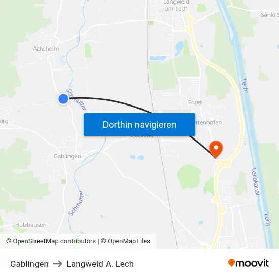 Gablingen to Langweid A. Lech map