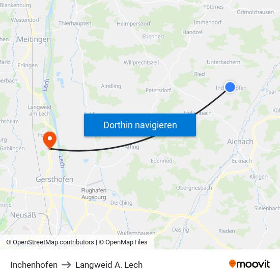 Inchenhofen to Langweid A. Lech map