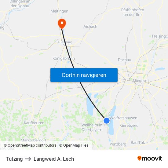 Tutzing to Langweid A. Lech map